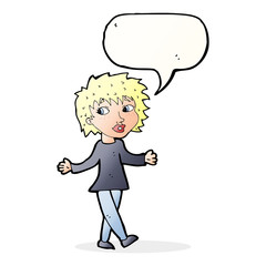 cartoon woman with no worries with speech bubble