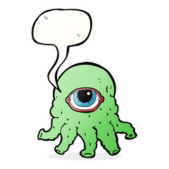 cartoon alien head with speech bubble