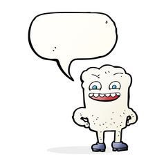 cartoon happy tooth with speech bubble