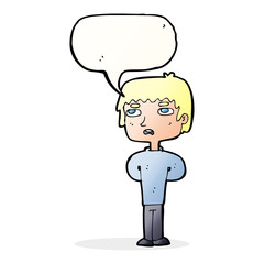 cartoon unhappy man with speech bubble