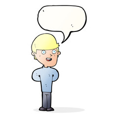 cartoon happy man with speech bubble