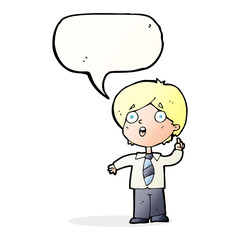 cartoon schoolboy answering question with speech bubble