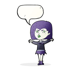 cartoon vampire girl with speech bubble
