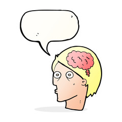 cartoon head with brain symbol with speech bubble