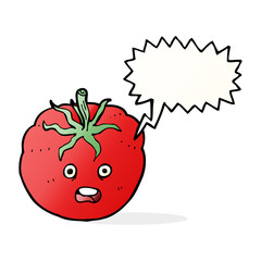 cartoon tomato with speech bubble
