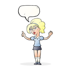 cartoon woman with idea with speech bubble