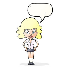 cartoon pretty woman with speech bubble