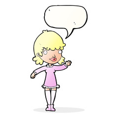 cartoon woman waving with speech bubble