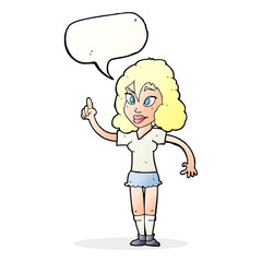 cartoon pretty woman with idea with speech bubble