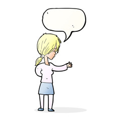 cartoon woman gesturing with speech bubble