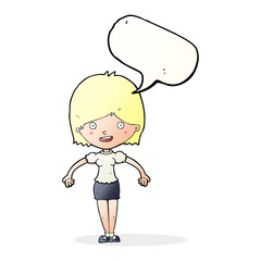 cartoon happy woman with speech bubble