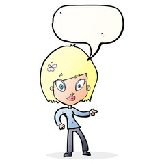 cartoon pretty woman pointing with speech bubble