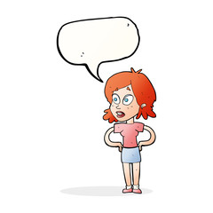 cartoon woman with hands on hips with speech bubble