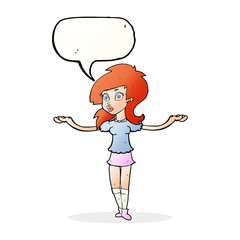 cartoon confused pretty girl with speech bubble