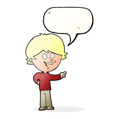 cartoon boy laughing and pointing with speech bubble