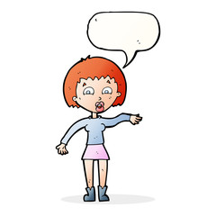 cartoon surprised woman with speech bubble