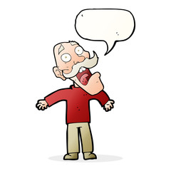 cartoon terrified old man with speech bubble