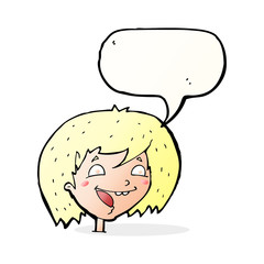 cartoon happy girl with speech bubble