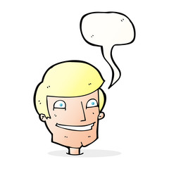 cartoon grinning man with speech bubble