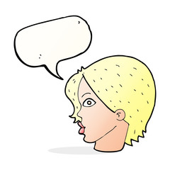 cartoon female face staring with speech bubble