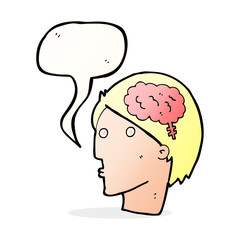 cartoon man with brain symbol with speech bubble