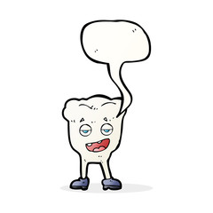 cartoon tooth looking smug with speech bubble