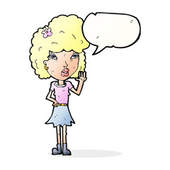 cartoon woman waving with speech bubble