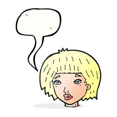 cartoon bored looking woman with speech bubble