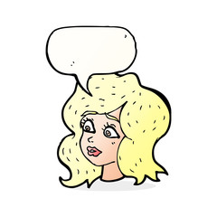 cartoon woman looking concerned with speech bubble