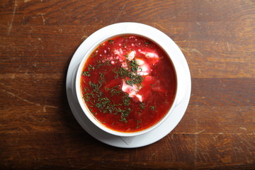 Bowl of red beetroot soup
