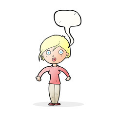 cartoon surprised woman with speech bubble