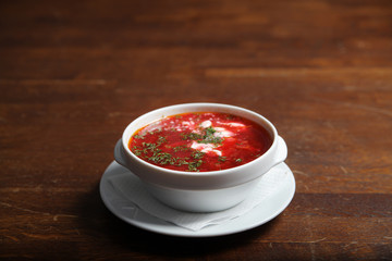 Bowl of red beetroot soup