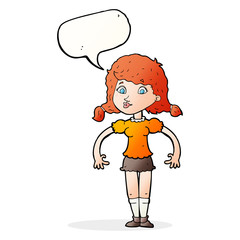 cartoon pretty girl with speech bubble
