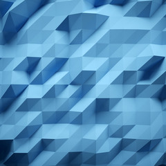 Photo of highly detailed multicolor polygon. Blue geometric rumpled triangular low poly style. Gradient graphic background. Square. 3d render