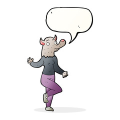 cartoon dancing werewolf woman with speech bubble
