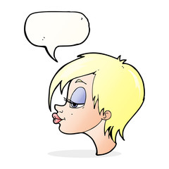 cartoon pretty woman with speech bubble