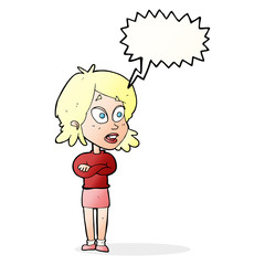cartoon surprised woman with speech bubble