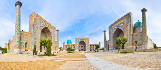 Panorama Registan Square with three madrasahs in Samarkand