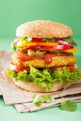 veggie chickpea and sweetcorn burger with pepper jalapeno onion