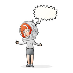 cartoon woman wearing astronaut helmet with speech bubble