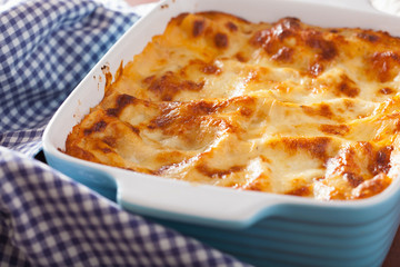 homemade italian lasagna in baking dish