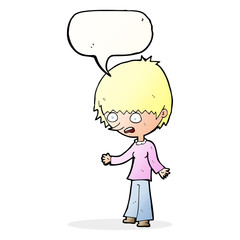 cartoon stressed out woman with speech bubble