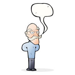 cartoon old man with mustache with speech bubble