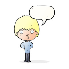 cartoon whistling boy with speech bubble