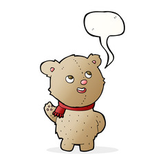 cartoon cute teddy bear with scarf with speech bubble
