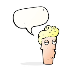 cartoon bored man's face with speech bubble