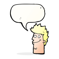 cartoon happy man face with speech bubble
