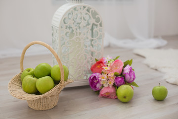 apple, flower, basket