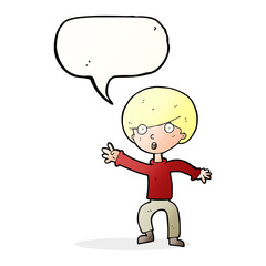 cartoon panicking boy with speech bubble