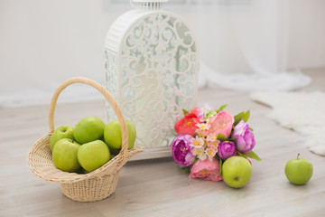 apple, flower, basket